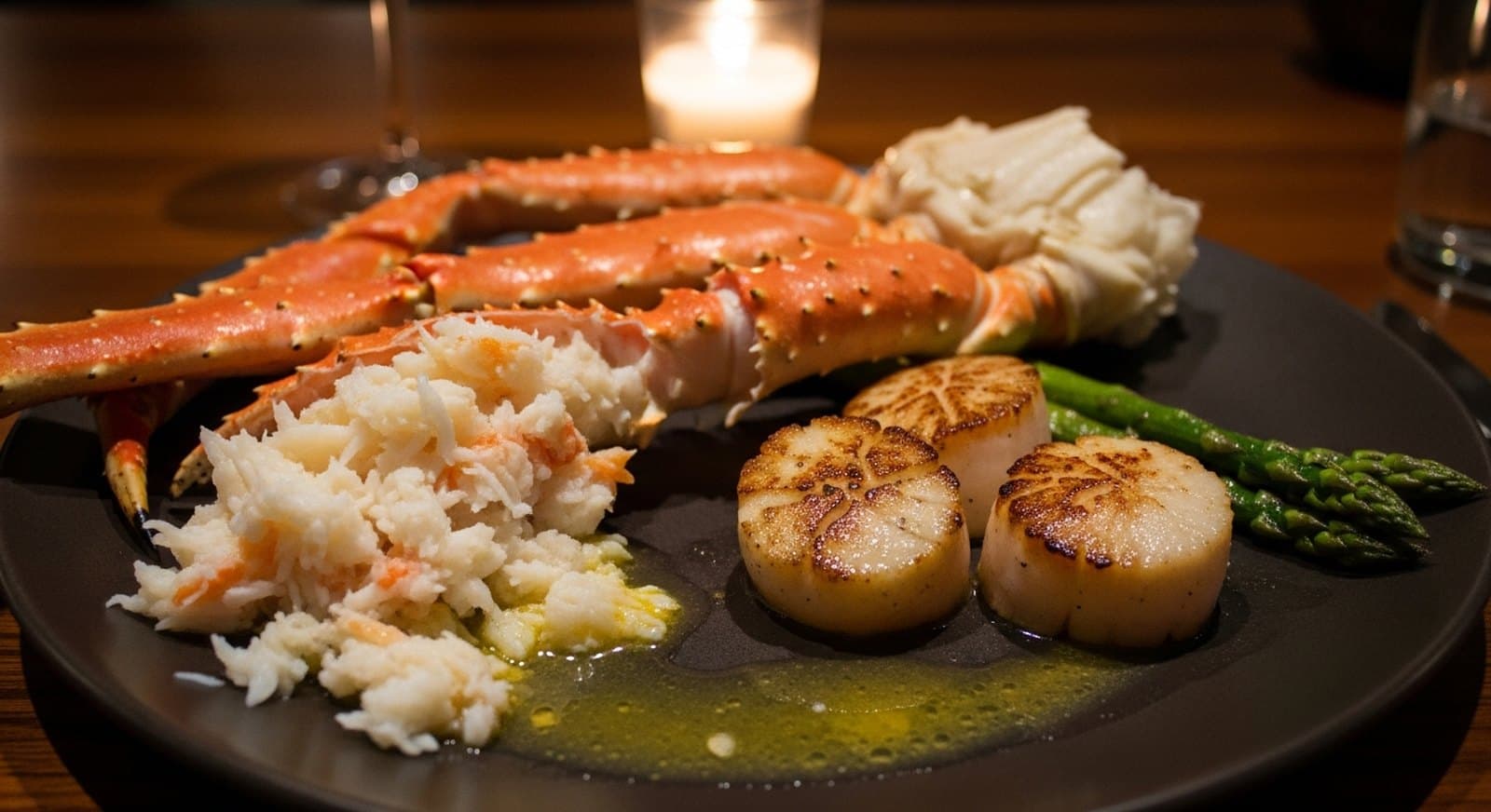 Kamchatka king crab & seared scallops, herb butter, asparagus
