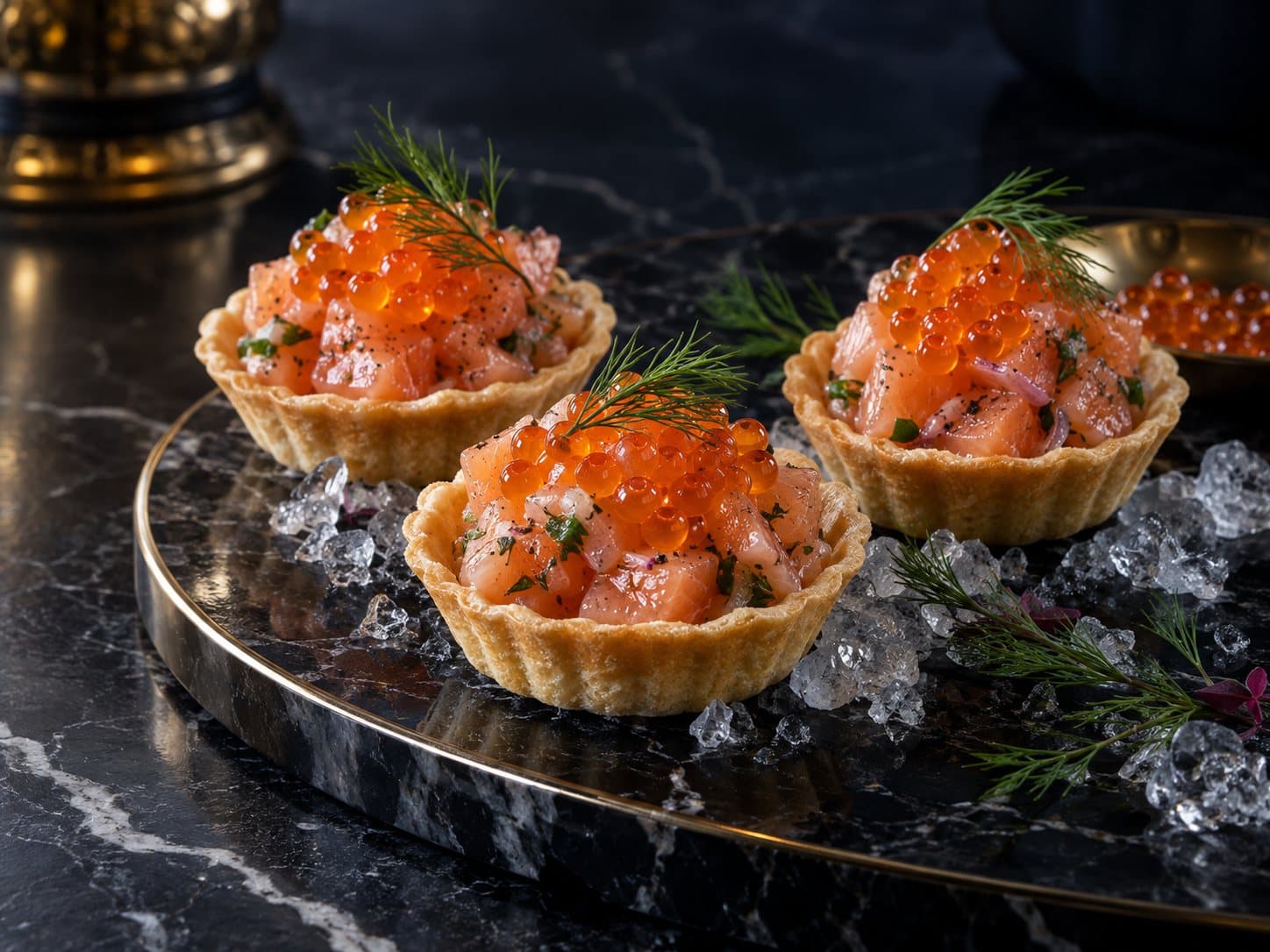 Salmon & ikura tartlet (illustrative image)