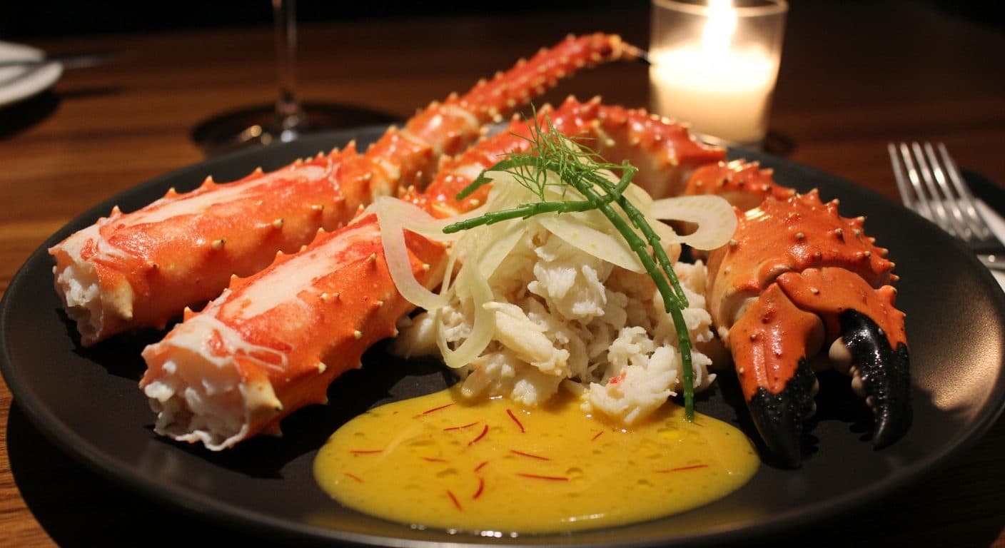 King crab claws & picked leg meat, saffron butter, fennel & samphire